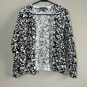 Karen Scott white and black Floral Cardigan Sweater